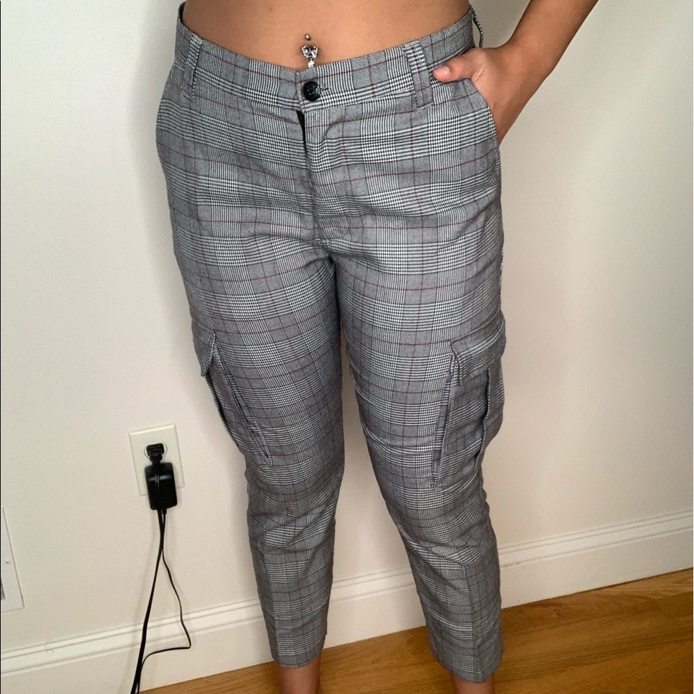 Plaid cargo skinny pants
